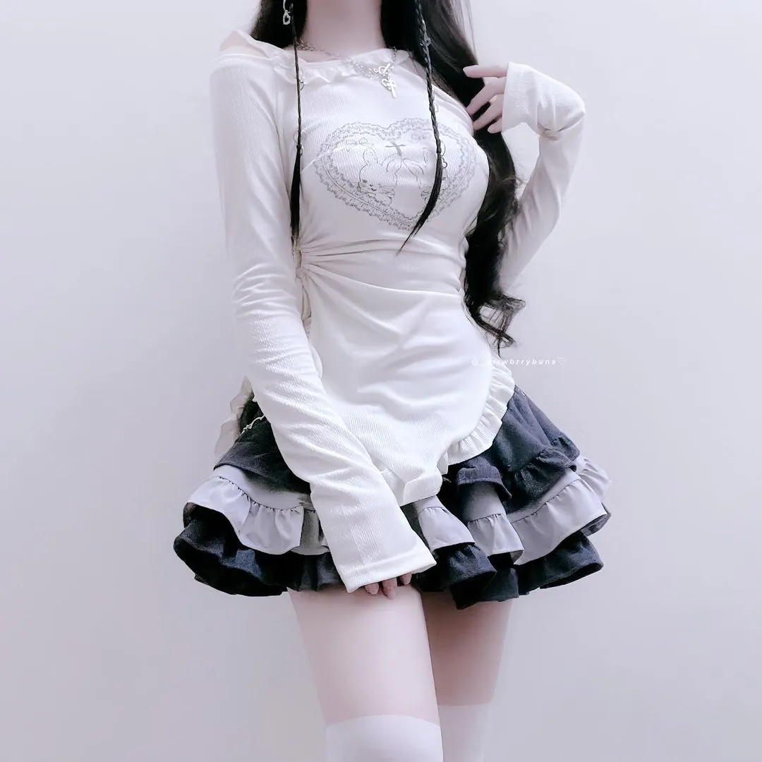Printed T-shirt   Tutu Skirt Suit UB98708