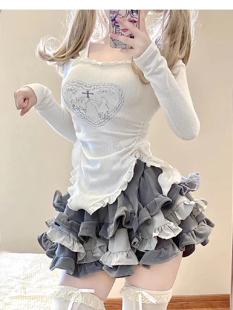 Printed T-shirt   Tutu Skirt Suit UB98708