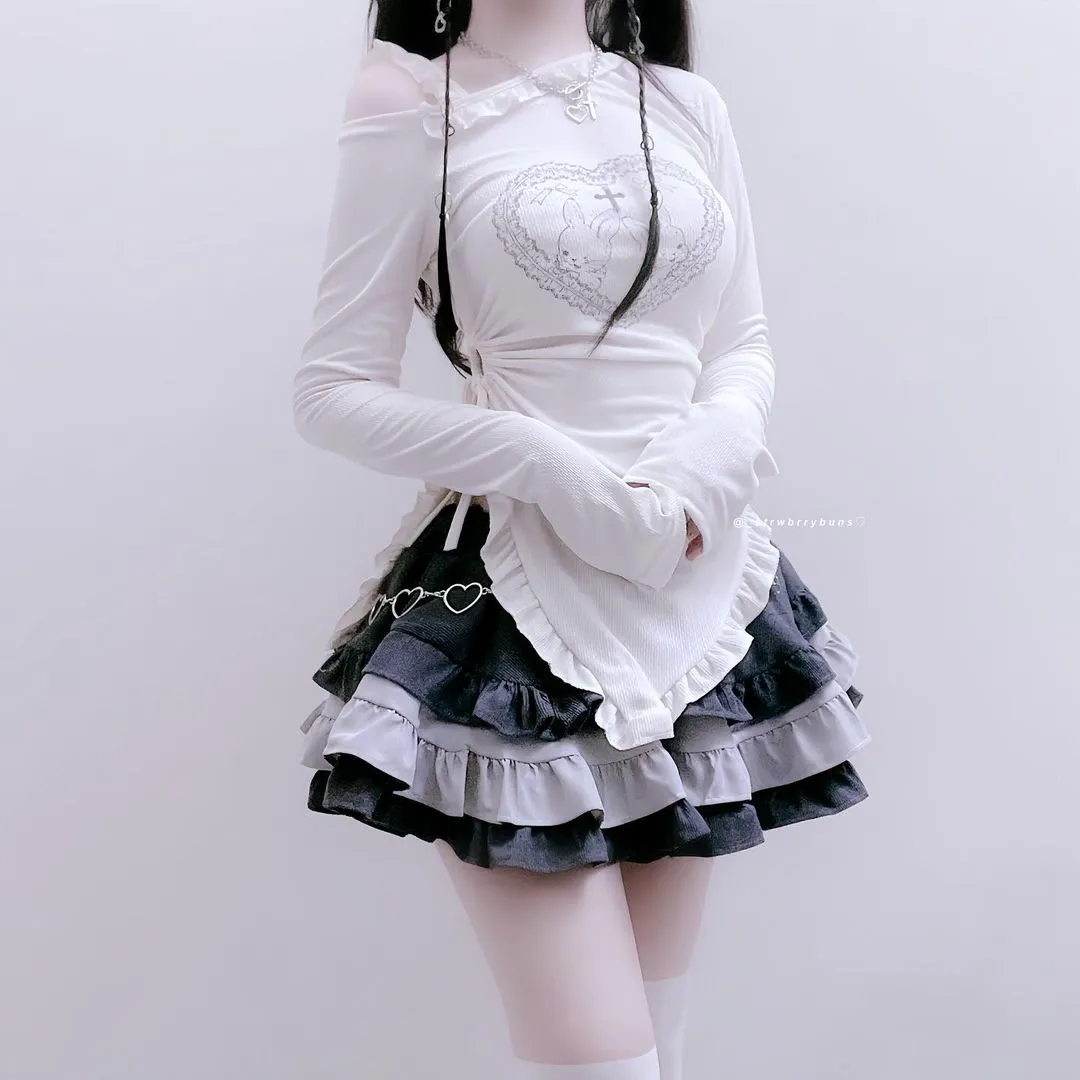 Printed T-shirt   Tutu Skirt Suit UB98708