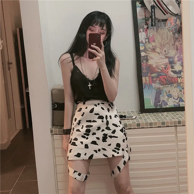 "BLACK & WHITE COW PATTERN STREAMER" SKIRT N072307