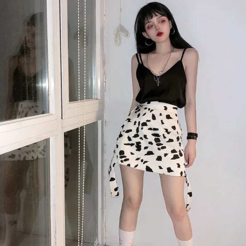 "BLACK & WHITE COW PATTERN STREAMER" SKIRT N072307