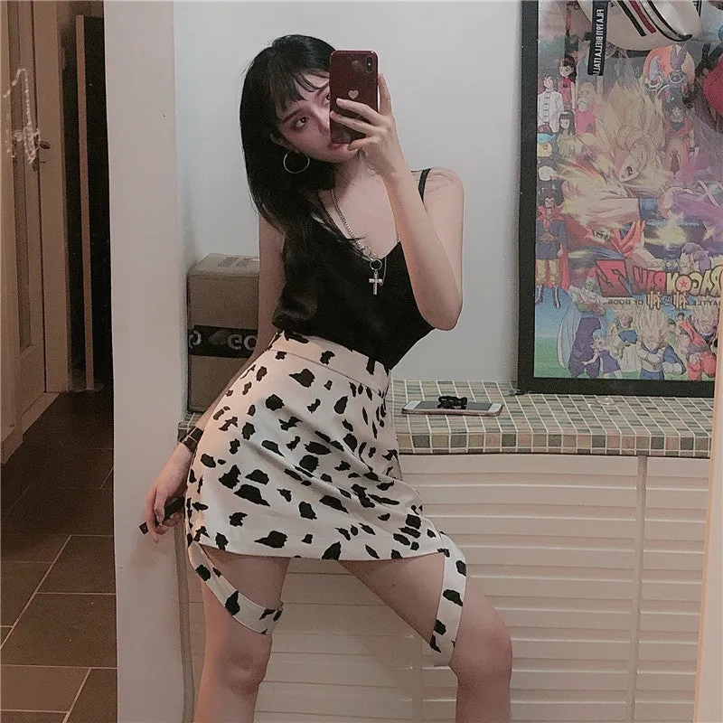 "BLACK & WHITE COW PATTERN STREAMER" SKIRT N072307