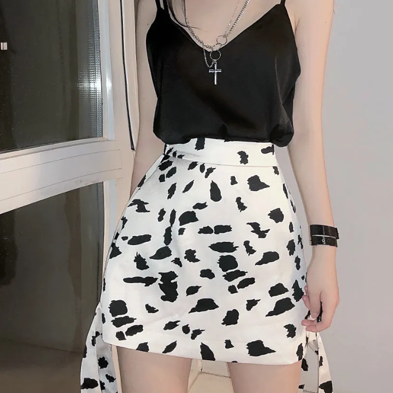 "BLACK & WHITE COW PATTERN STREAMER" SKIRT N072307