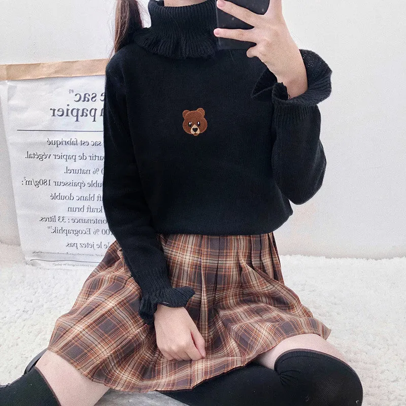 "CUTE LITTLE BEAR RUFFLED" TURTLENECK SWEATER K110510