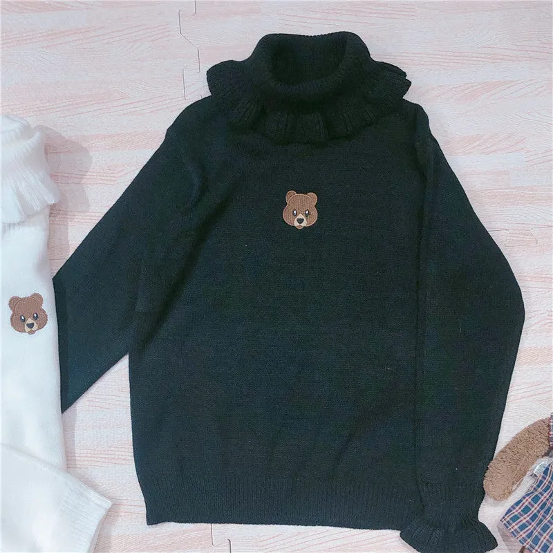 "CUTE LITTLE BEAR RUFFLED" TURTLENECK SWEATER K110510