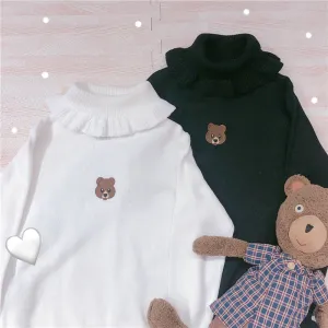 "CUTE LITTLE BEAR RUFFLED" TURTLENECK SWEATER K110510
