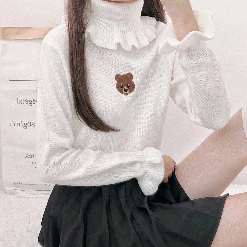 "CUTE LITTLE BEAR RUFFLED" TURTLENECK SWEATER K110510