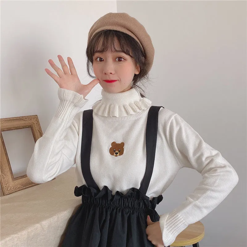 "CUTE LITTLE BEAR RUFFLED" TURTLENECK SWEATER K110510
