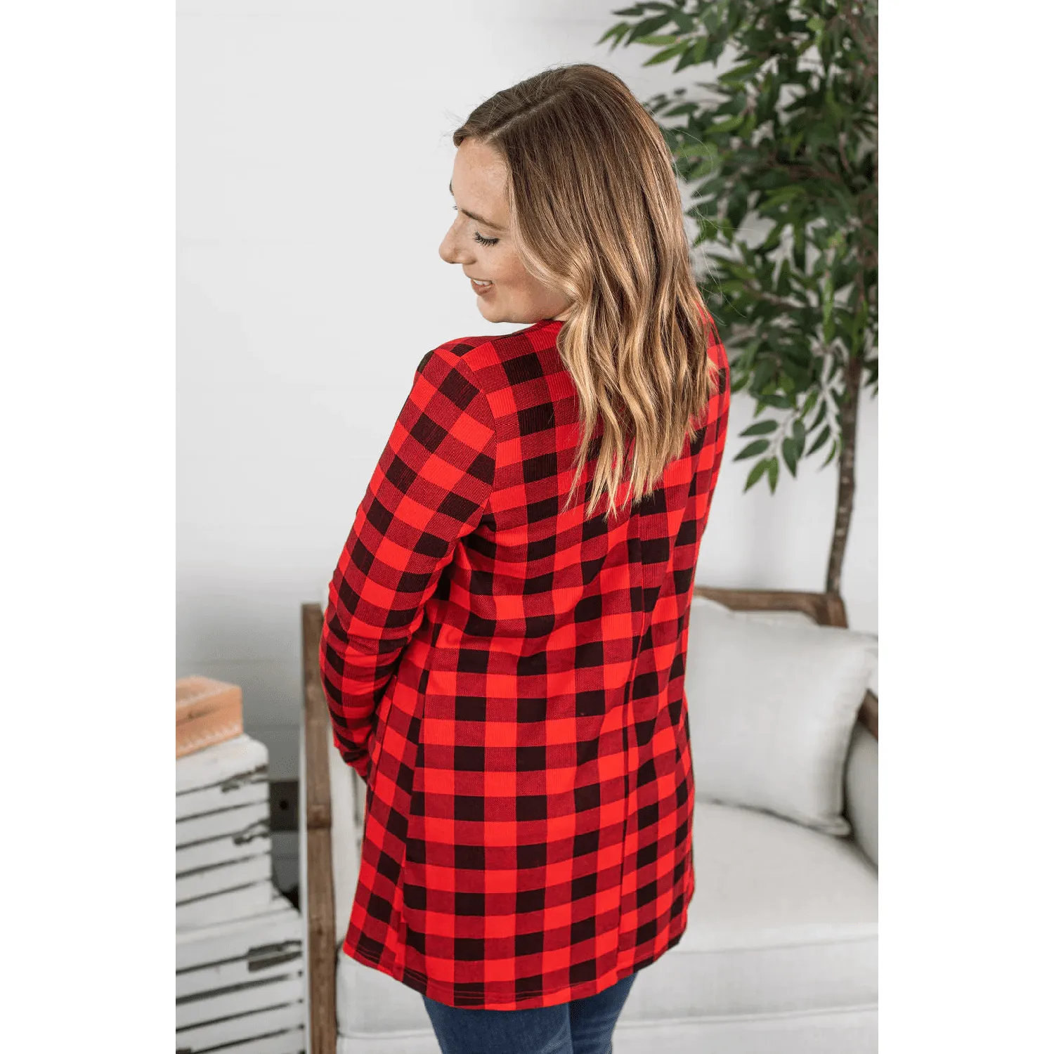Rachel  Long Sleeve Cardigan - Buffalo Plaid