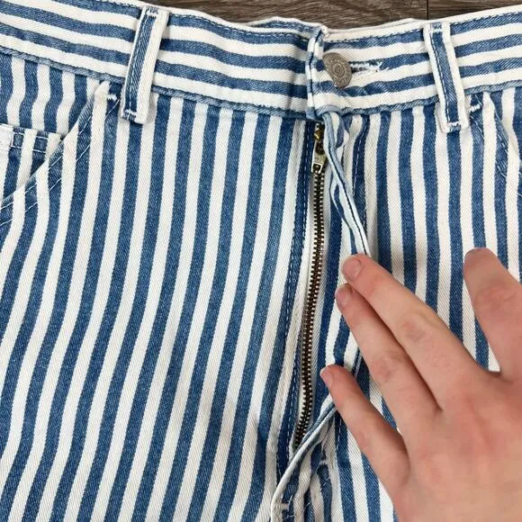 Rare Vintage 70s Lee Union Made Blue Striped High Waisted Denim Shorts 12