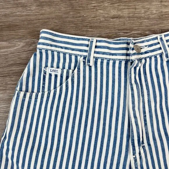 Rare Vintage 70s Lee Union Made Blue Striped High Waisted Denim Shorts 12