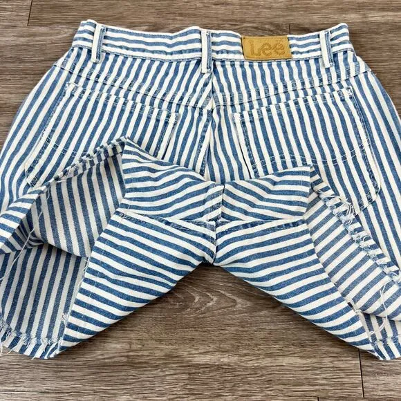 Rare Vintage 70s Lee Union Made Blue Striped High Waisted Denim Shorts 12