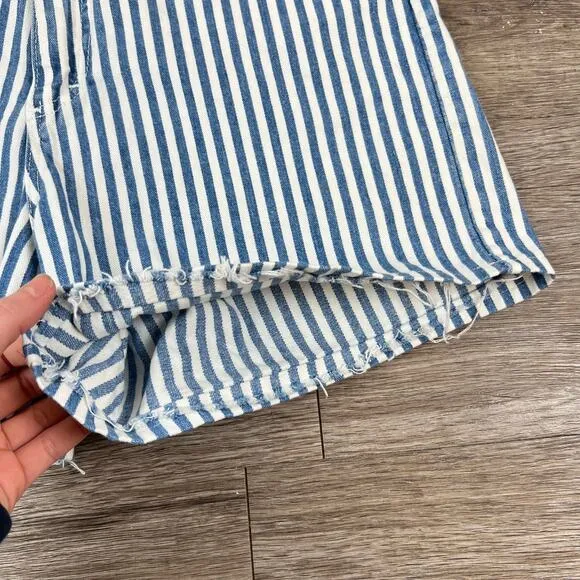 Rare Vintage 70s Lee Union Made Blue Striped High Waisted Denim Shorts 12