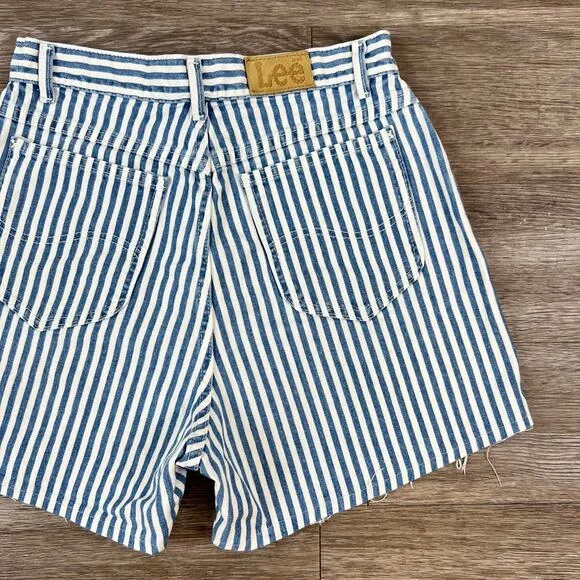 Rare Vintage 70s Lee Union Made Blue Striped High Waisted Denim Shorts 12