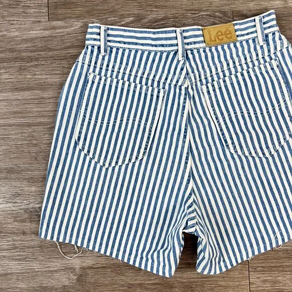 Rare Vintage 70s Lee Union Made Blue Striped High Waisted Denim Shorts 12