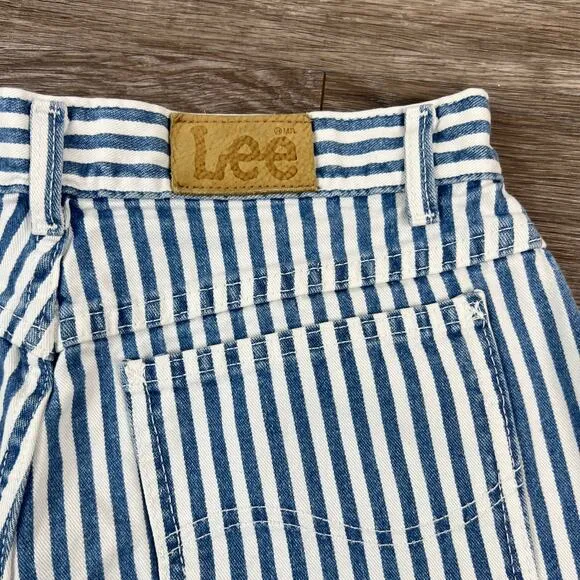 Rare Vintage 70s Lee Union Made Blue Striped High Waisted Denim Shorts 12