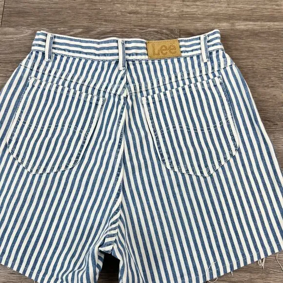 Rare Vintage 70s Lee Union Made Blue Striped High Waisted Denim Shorts 12