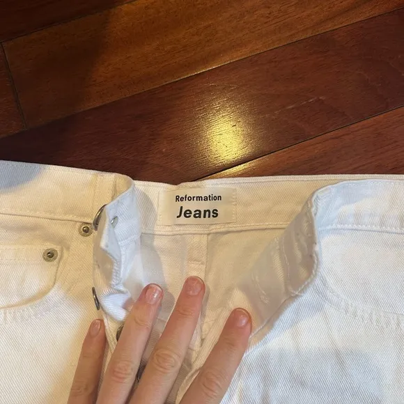 Reformation White Denim Shorts (Dixie High Rise) — Size 26