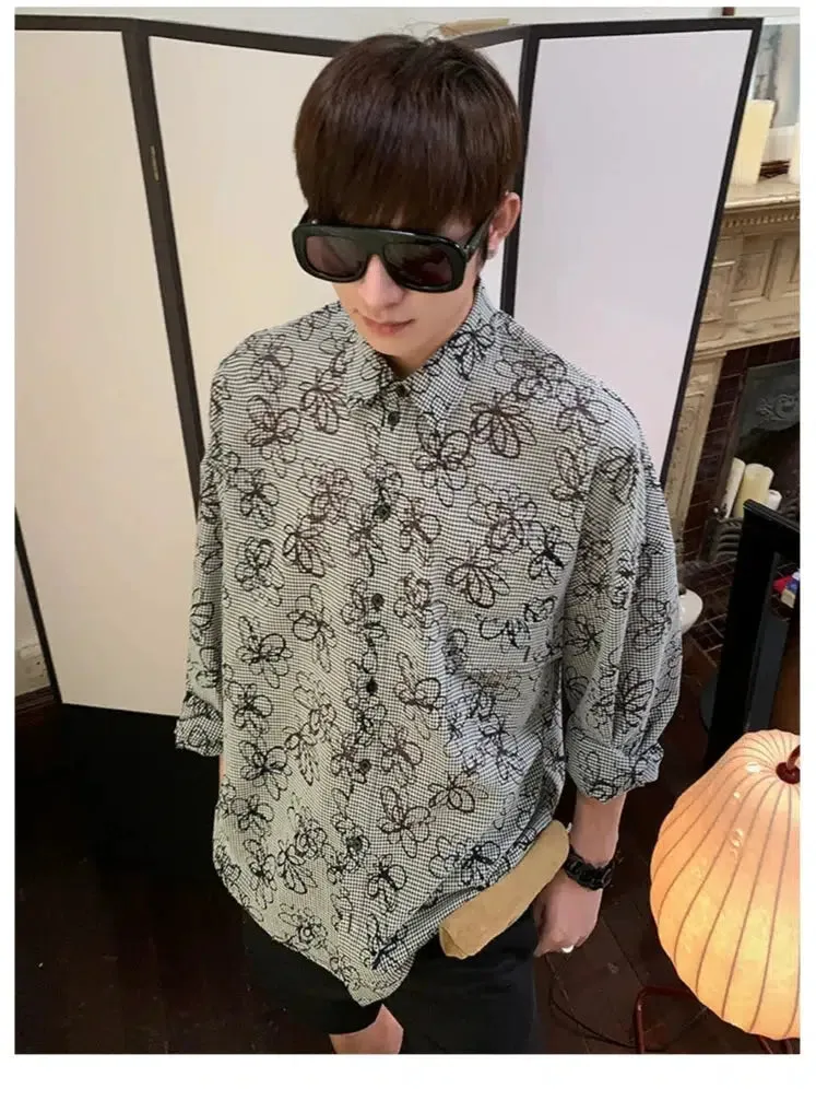 Retro Hollow Flower Plaid Summer Shirts