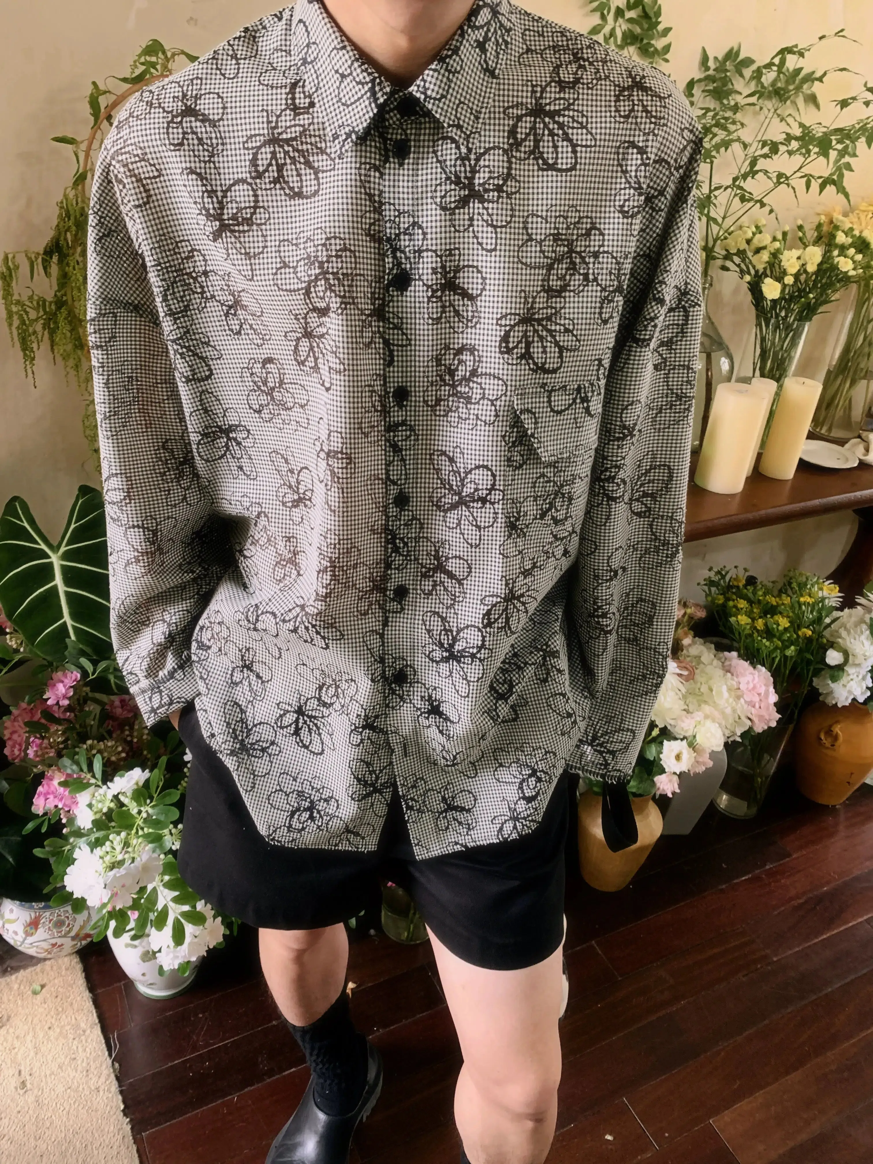 Retro Hollow Flower Plaid Summer Shirts
