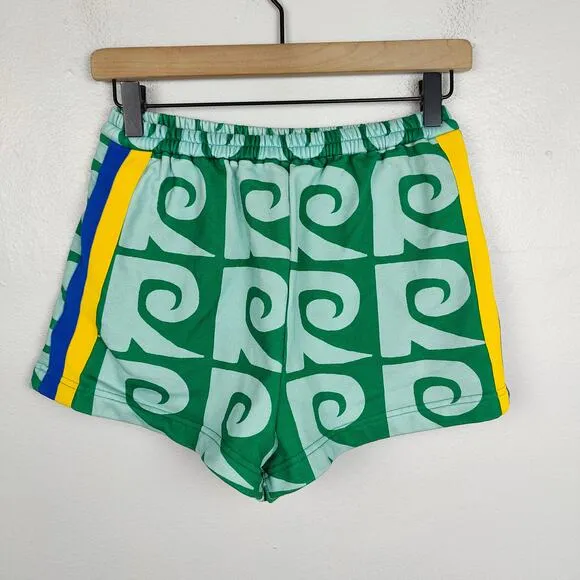 Rhode High Waist Sweat Shorts Womens XS Green Stripe R Logo Print Beachy Lounge