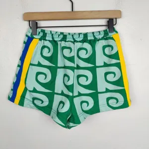 Rhode High Waist Sweat Shorts Womens XS Green Stripe R Logo Print Beachy Lounge