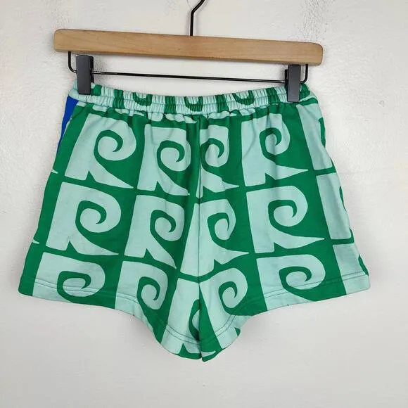 Rhode High Waist Sweat Shorts Womens XS Green Stripe R Logo Print Beachy Lounge