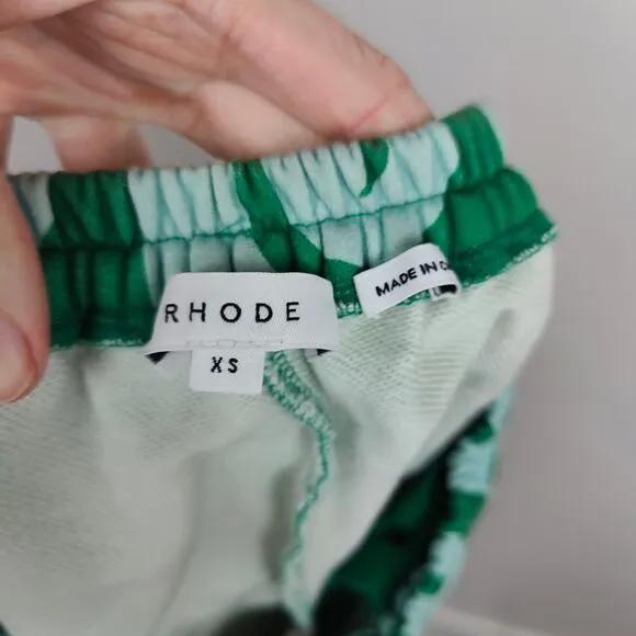 Rhode High Waist Sweat Shorts Womens XS Green Stripe R Logo Print Beachy Lounge