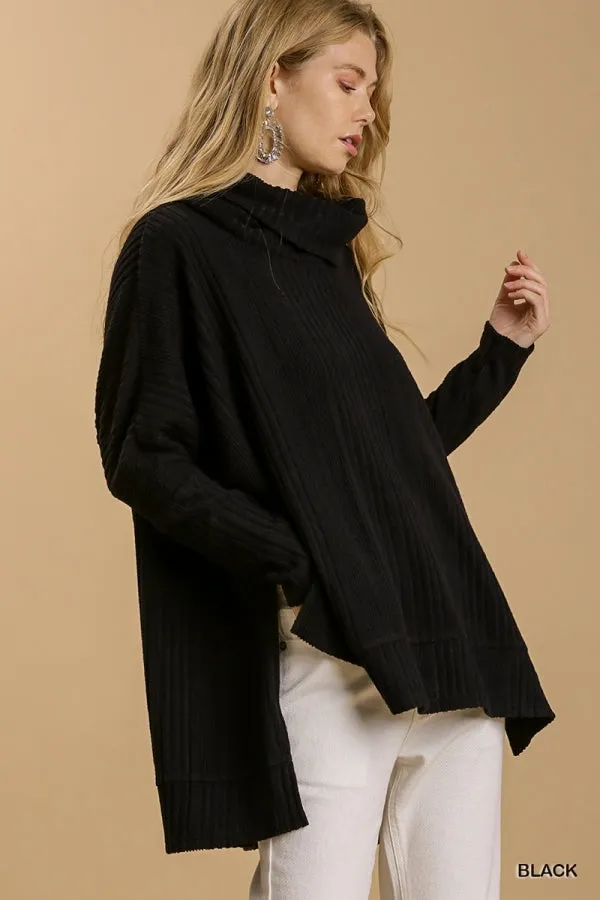 Ribbed Cowl Neck Sweater
