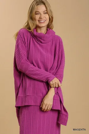 Ribbed Cowl Neck Sweater
