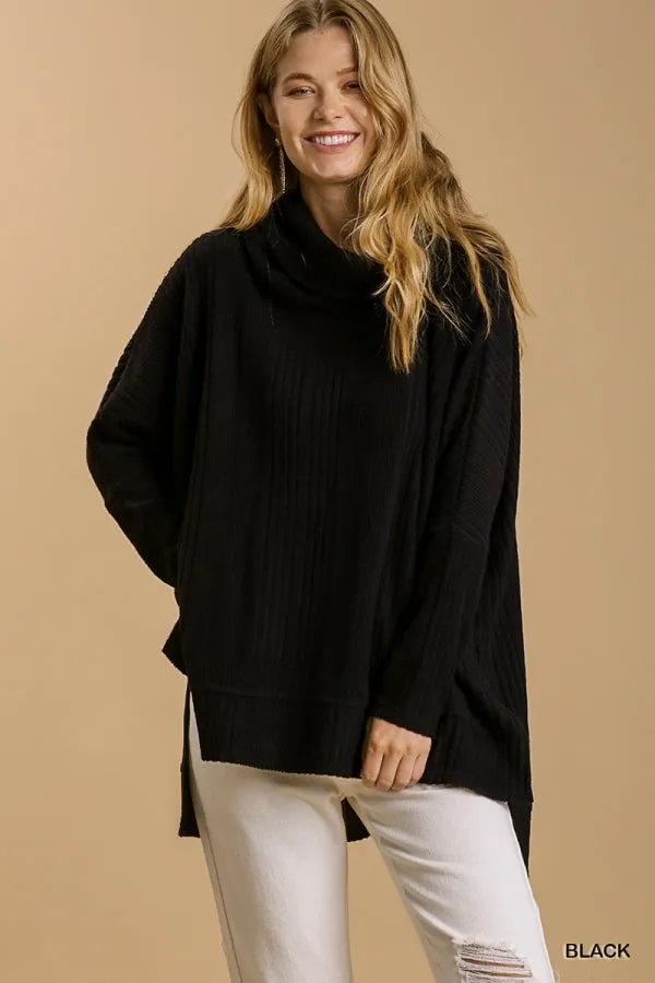 Ribbed Cowl Neck Sweater