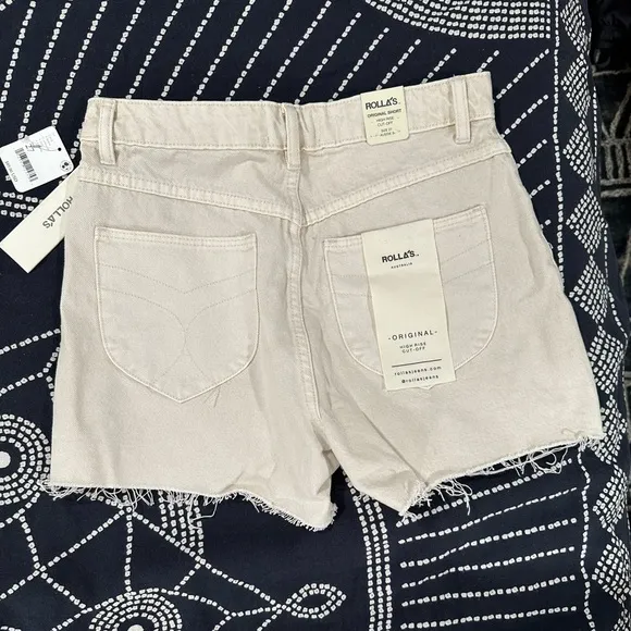 Rolla’s Original Short 27 Free People high waisted denim shorts salt cream white
