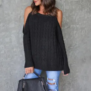 Round Neck Long Sleeve Hanging Neck Strapless Twist Sweater