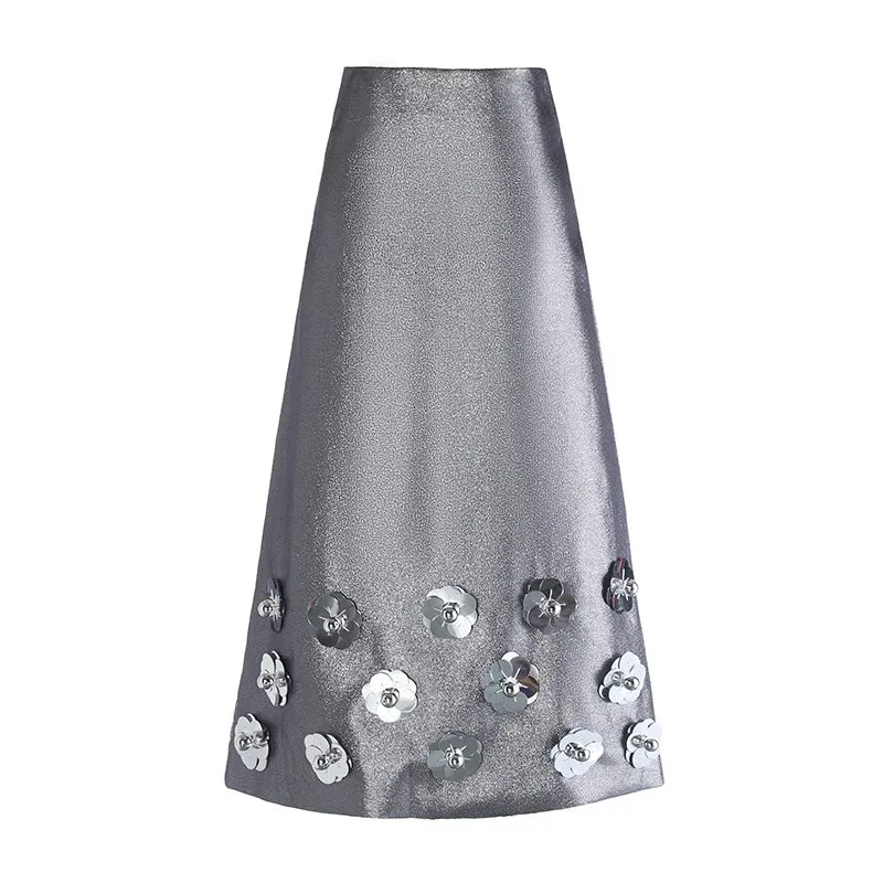 Sequin Beaded Spliced  High Waist Casual Loose High Waist Fashion Skirts