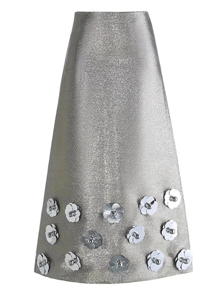 Sequin Beaded Spliced  High Waist Casual Loose High Waist Fashion Skirts