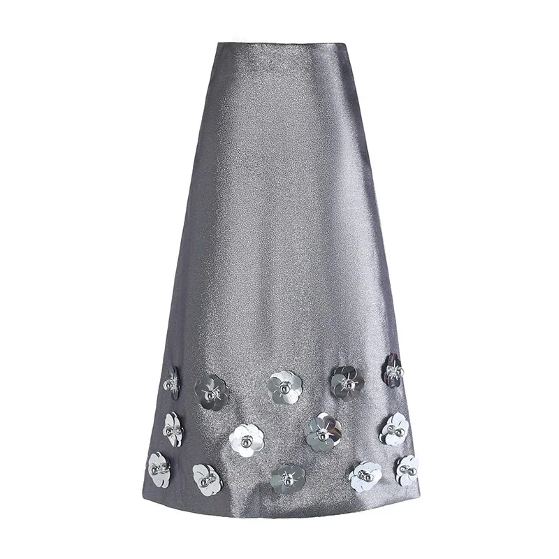 Sequin Beaded Spliced  High Waist Casual Loose High Waist Fashion Skirts