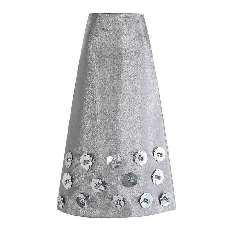 Sequin Beaded Spliced  High Waist Casual Loose High Waist Fashion Skirts