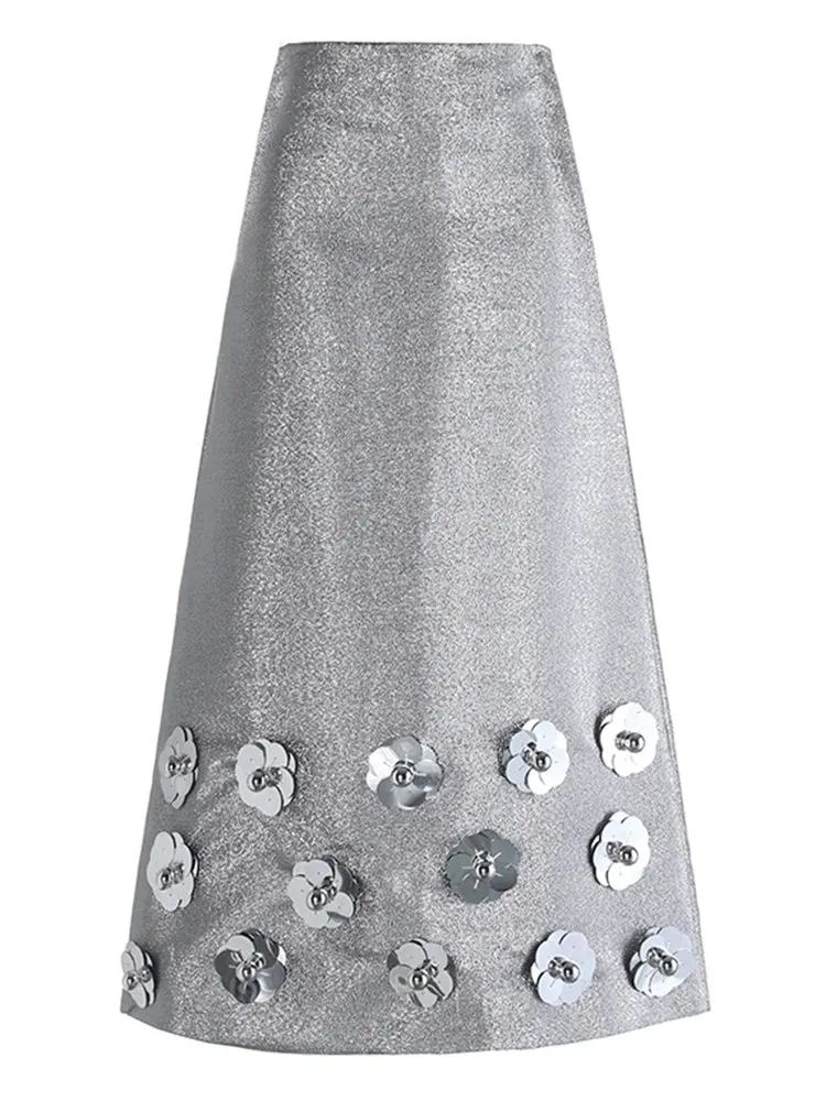 Sequin Beaded Spliced  High Waist Casual Loose High Waist Fashion Skirts