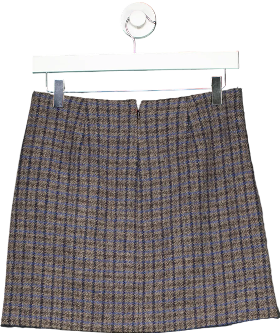 Sezane Grey / Blue Houndstooth Malia Mini Skirt UK 8