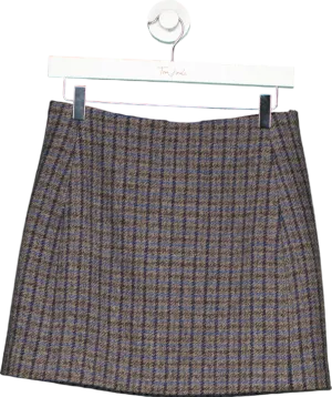 Sezane Grey / Blue Houndstooth Malia Mini Skirt UK 8