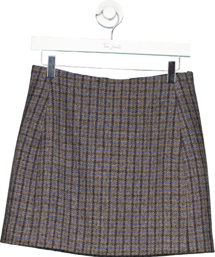 Sezane Grey / Blue Houndstooth Malia Mini Skirt UK 8