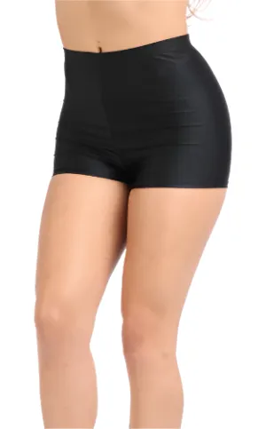Shiny High Waisted Booty Shorts Black