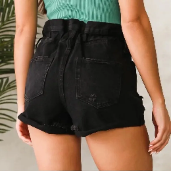 Signature 8 women’s high rise black wash shorts with elastic waist
