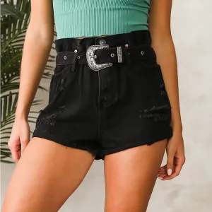 Signature 8 women’s high rise black wash shorts with elastic waist