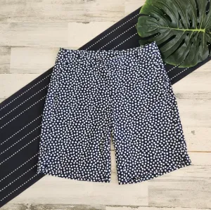 Spanx Sunshine Shorts 10&quot; Bermuda Navy Blue Painted Polka Dot Medium