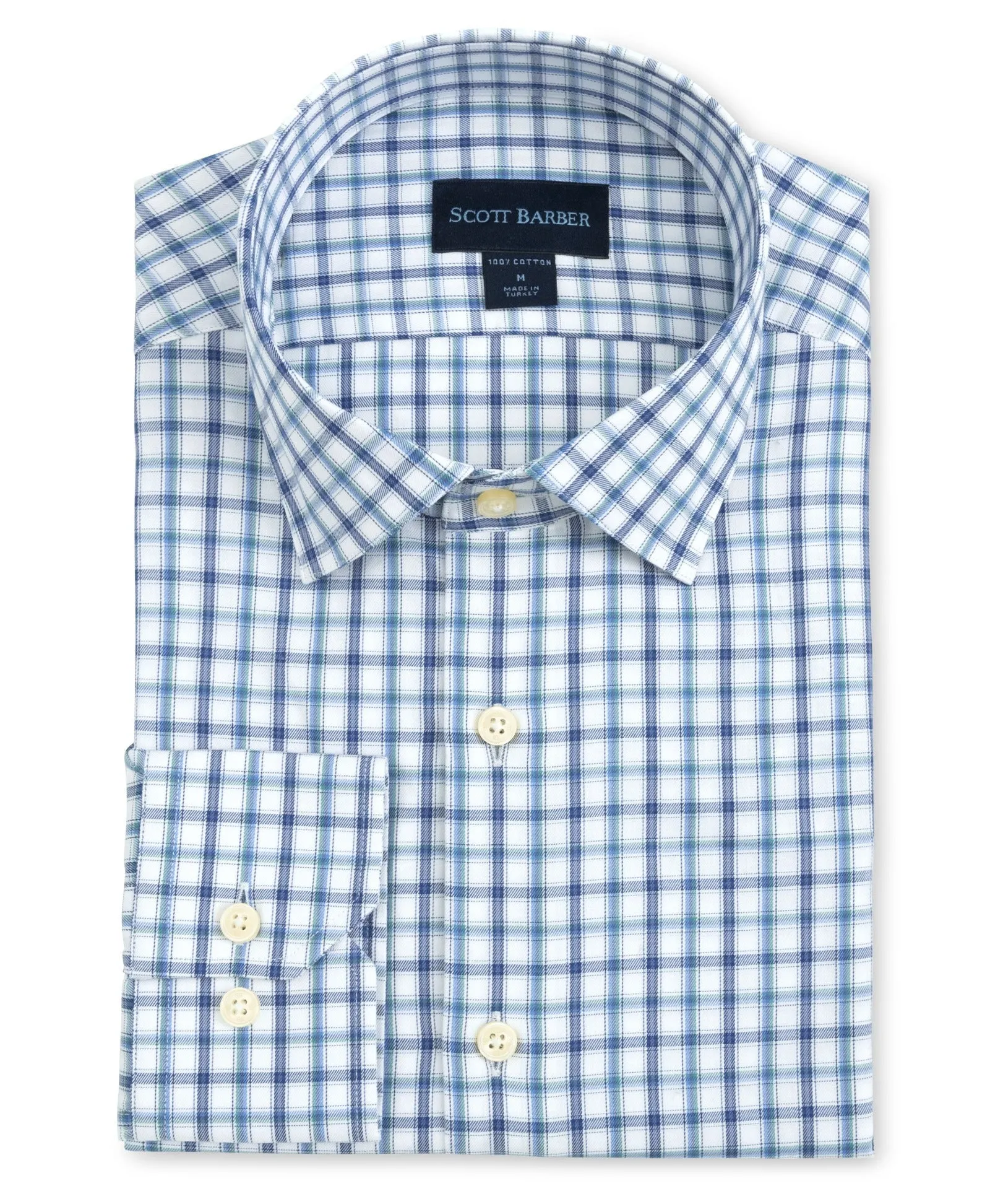 Stretch Classic Plaid Sport Shirt in White
