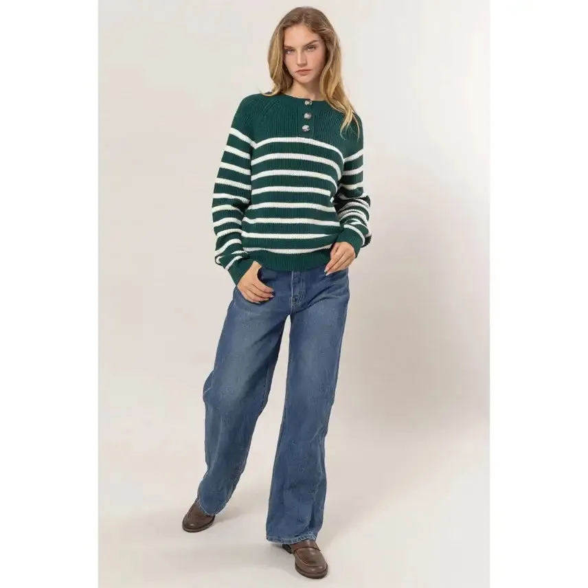 STRIPED HENLEY SWEATER