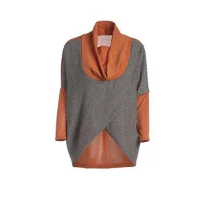 Stylish Cowl Neck Long Sleeves Color Match Batwing Irregular Design Cotton Blend Women's Sweater - Jacinth One Size