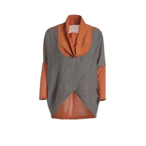 Stylish Cowl Neck Long Sleeves Color Match Batwing Irregular Design Cotton Blend Women's Sweater - Jacinth One Size