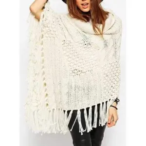 Stylish Turtle Neck Solid Color Tassel Embellished Sweater For Women - Off-white One Size(fit Size Xs To M)